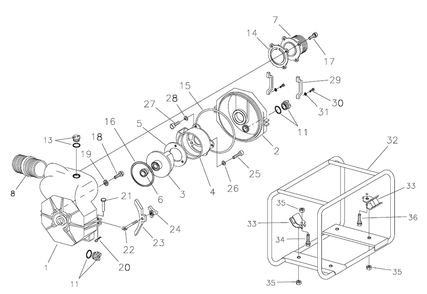 Trash Pump Diagram and Parts List for 073023-0-198GPM  Briggs and Stratton Water Pump